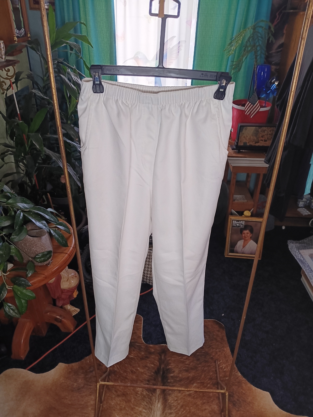 Allison Daley Women's Cream Elastic-Waist Dress Pants